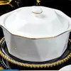 Jingdezhen Vajilla de Cerámica Juego de Tazón y Plato con Borde Dorado Tazón Sencillo al por Mayor Tazón de Cerámica Plato Regalo Negocio Porcelana Blanca