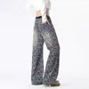 Calça jeans masculina estilo retrô americano com estampa de estrelas por toda a peça, calça slim reta da moda para primavera, calça cleanfit com leve boca de sino