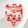Pulsera de Rugby Transfronteriza Europea y Americana de Gran Venta Accesorios de Aleación con Goteo de Aceite Corazón de Cristal Estrella de Cinco Puntas Pulsera Elástica de Amistad