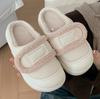 Pantuflas de Algodón con Bloques de Color y Velcro para Mujer, Mocasines Gruesos Cálidos de Invierno para Interior, Estilo Suave y Cómodo