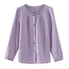 Camisa de algodão e linho bordada para mulheres, nova blusa estilosa vintage que rejuvenesce, outono 2025, top moderno de algodão e linho