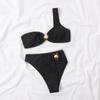 Bikini de dos piezas Qiao Jiayuan estilo europeo y americano para mujer con estampado de olas y tela arrugada, sexy y ajustado