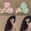 Super Fada Organza Malha Flor Grampo de Cabelo Rosa Doce Flor de Cabeça Atmosfera Pastoral Franja Coração de Menina Lateral