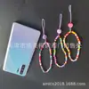 Nueva cadena de móvil bohemia colorida de cuentas de arroz y cristal, colgante de cuerda, cadena de móvil con letra personalizada