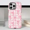 Capa Rosa Xadrez com Laço Duas em Uma para Celular Apple 18Promax iPhone17 Feminina Anti-Queda Capa Protetora