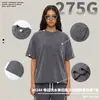 Camiseta de Manga Corta para Hombre Verano Borde Enrollado Lavada Desgastada Deshilachada Corte Irregular Bolsillo Angulado Estilo Europeo y Americano Holgada 275g Tendencia