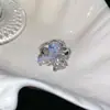 Anillo abierto de oro real de 18k bañado en circonita, forma de gota de agua y flor, simple, elegante, anillo de dedo índice de alta gama, anillo de nuevo diseño
