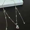 Colar de Franja Flor de Zircônia Azul Doce, Design de Nicho de Luxo Leve, Corrente de Clavícula Simples e Elegante para o Dia a Dia Tendência
