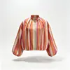 Moda europea y americana transfronteriza Bestseller de AliExpress: elegante chaqueta aviadora de manga larga a rayas con cuello alto