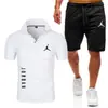Camisa POLO de Verão Transfronteiriça Masculina Tendência Esportiva Manga Curta Camiseta Calça Conjunto Esportivo Casual Pronta Entrega