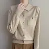 Chegada Nova Primavera 2025 Cardigan de Lã Worsted Tricotado Lar Design de Nicho Cor Sólida Jaqueta com Bolso