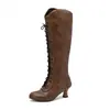 40-50 Botas Femininas Plus Size Outono/Inverno Britânicas Retrô Comércio Exterior Transfronteiriça Salto Médio Com Cadarço Altas H720