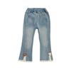 Calças jeans femininas primavera e outono, estilo ocidental, infantil, distintas, da moda, estilo coreano, renda, morango, calças largas da moda
