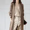 Estilo Super Largo 100% Lana Otoño/Invierno Nuevo Cárdigan Tejido Suéter Abrigo Estilo Perezoso Holgado para Mujer Versátil Largo