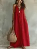 2026 Estación Independiente Transfronteriza de Verano Europea y Americana Nuevo Estilo para Mujer Color Sólido Botón Casual Moda Lino Sintético Vestido Largo
