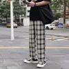 Calças xadrez de verão estilo Harajuku para homens, corte reto, caimento solto retrô japonês, cool e estilosas, calças esportivas da marca trendy ins para casais
