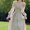 Primavera e Verão novo estilo bonito manga comprida chiffon vestido fada Super fada Mori estilo suave chá break francês primeiro amor vestido