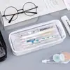 Estojo Transparente Simples Estilo Japonês Bolsa de Maquiagem Transparente Portátil Caixa de Papelaria de Grande Capacidade Estojo para Lápis de Estudante Criativo Simples
