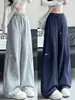 Pantalones de chándal bordados estilo americano para mujer, nueva colección de otoño, de cintura alta, corte holgado, adelgazantes, casuales, de pierna recta, de pierna ancha, pantalones de trabajo y joggers