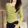 NUNBAI Otoño Nueva Moda Botón Decorativo Color Elegante Top de Manga Larga DM