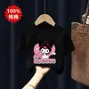 Camisa Curta de Algodão Puro com Estampa de Desenho Animado para Meninas - Verão 2026 - Camiseta Curta Estampada Tendência para Bebês