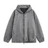 Jaqueta com Capuz de Mohair Estilo Preguiçoso para Homens, Jaqueta de Lã Solta Outono e Inverno, Moletom Cardigan Retrô Americano Q