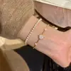 Pulseira de Trevo de Quatro Folhas Elástica com Flor de Diamante Pequena Entrada de Luxo Nicho Feminino Exquisita Flor Fada Salpico Muito Fina Pulseira Versátil