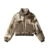 Heyhenry2025 Nueva Chaqueta Corta Americana de Cachemira para Invierno para Mujer con Cuello Alto, Empalme, Acolchada, Algodón Espesado