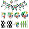 Tema de Fútbol Mundial Platos de Papel Desechables Vasos de Papel Caja de Palomitas Set Banderín Mantel Decoración Camino