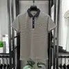 Camisa Polo Paul Masculina Verão Fina Bordada Gola Polo Seda de Gelo Algodão Listrada Manga Curta Casual para Meia-Idade e Jovens