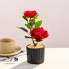 Camelia de Tres Cabezas Transfronteriza Pequeño Bonsái Flor Artificial Creativa Decoración para el Hogar Estudio Fotográfico Adornos Plantas Verdes Artificiales Plantas en Maceta Artificiales