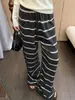 Pantalones casuales de rayas con bloques de color relajados e informales para mujer, otoño, elásticos, de cintura alta, holgados, de pierna ancha, rectos para caminar
