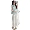Verano 2026 Nuevo Estilo Cuello Redondo Mangas Abullonadas Lazo Babydoll Camisa Top de Maternidad + Falda de Encaje Conjunto de Maternidad