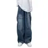 Jeans Retro Moderno Estilo Hong Kong Solto de Perna Larga Casual com Bolsos Grandes Roupa de Trabalho Jeans Lavado Novo Jeans para Pais para Homens e Mulheres