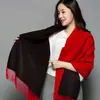 Bufanda Nueva de Cachemir Doble Cara Doble Color para Mujer de Terciopelo de Conejo Engrosada Cálida Chal Monocromático de Doble Uso Versátil Estilo Coreano Invierno con Borlas