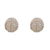 Aretes redondos de botón con incrustaciones completas de diamantes, moda retro francesa, simples, para mujer, únicos y exquisitos, versátiles con un toque de alta gama, aretes súper brillantes al por mayor