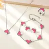 Set de Joyería de Acero Inoxidable de Cuatro Piezas, Trébol de Cuatro Hojas de la Suerte, Superventas Transfronterizo, Lujo Ligero, Versátil, Joyería de Moda para el Día a Día