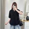 100.00kg Hermana Gordita Verano Coreano Nuevo Temperamento Textura Camisa de Manga Corta Talla Grande Camisa Combinable para Mujer 7011