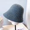 Gorro de Pescador Tejido de Lana Australiana Suave para Mujer Otoño e Invierno Simple Sombrero de Cubo Bilateral Delantero Grande Trasero Pequeño Lana Sombrero de Copa Sombrero de Moda