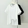 100kg Talla Grande Verano Nuevo Elegante Diseño Casual Camiseta de Manga Corta Irregular con Cuentas para Chicas Talla Grande 9954