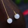 Jueyu Plata S925 Jade Blanco Hetian Aretes de Hilo para Oreja Aretes Transmisión en Vivo Fábrica Mayorista Dropshipping S1032553A