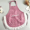 Avental floral de renda moderno, avental durável de algodão de bambu com amarração no pescoço para uso na cozinha, roupa de trabalho fofa para mulheres cozinhando em casa