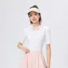 Conjunto Esportivo Casual de Golfe Tênis Feminino Primavera/Verão Manga Curta Gola Polo Slim Fit Listrado
