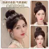 Peluca de Moño Bajo para Mujer, Coleta de Cabello Real, Moño de Estilo Antiguo Hanfu, Fabricante de Moños Perezosos, Cabello Rizado y Voluminoso