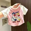 Camiseta de Manga Corta para Niña 2026 Nuevo Estilo para Niños Mayores, Top de Algodón Puro Lindo de Verano para Niña con Costuras Visibles, Camiseta Básica de Corte Holgado