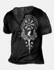 Camisa Henle de Manga Curta Amazon 25 Roupas Masculinas Transfronteiriças Europeias e Americanas Série Halloween Estampada Casual Henle de 7 Botões