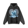 Suéter estilo americano hip hop retro de gran tamaño, lavado pesado, para hombres y mujeres, marca de moda urbana, sudadera con capucha desgastada