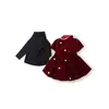Directamente del fabricante: vestido de actuación para niños, vestido de princesa para niñas, vestido rojo de otoño e invierno, vestido infantil de perlas