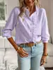 2025 Nuevo Cárdigan de Cuello Alto Europeo y Americano Transfronterizo para Otoño con Borde de Hongo y Manga Larga Fruncida Blusa de Burbuja Camisa para Mujer