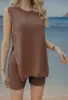 Nuevo Verano 2025 Playa para Mujer Transfronterizo Amazon Popular para Mujer Holgado Casual Cuello Redondo Chaleco Pantalones Cortos